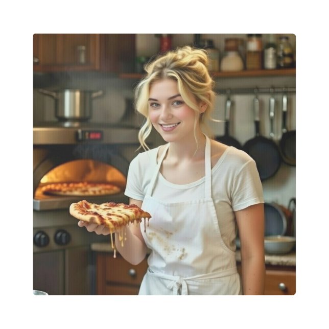Eating Pizza Photo Personalize Customize Metal Print (Front)