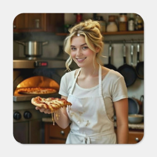 Eating Pizza Photo Personalize Customize Metal Sign