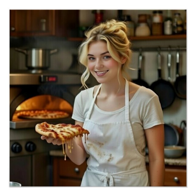 Eating Pizza Photo Personalize Customize Poster (Front)
