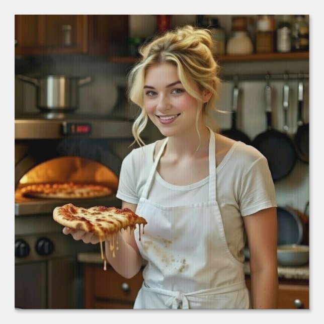 Eating Pizza Photo Personalize Customize Sign (Front)