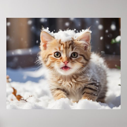  Eating Snow Kitty 54  Kitten Cat AP68 Poster
