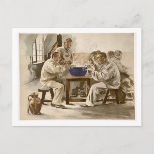 Eating Soup at the Barracks, from 'L'Estampe Moder Postcard