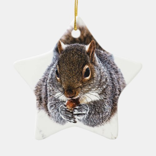 Eating Squirrel Ceramic Ornament