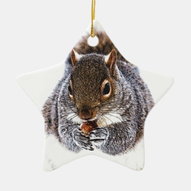 Eating Squirrel Ceramic Ornament (Front)