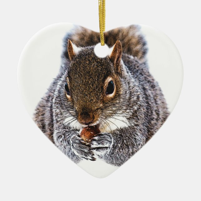 Eating Squirrel Ceramic Ornament (Front)