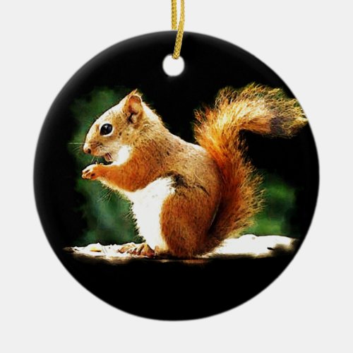 Eating Squirrel Ceramic Ornament