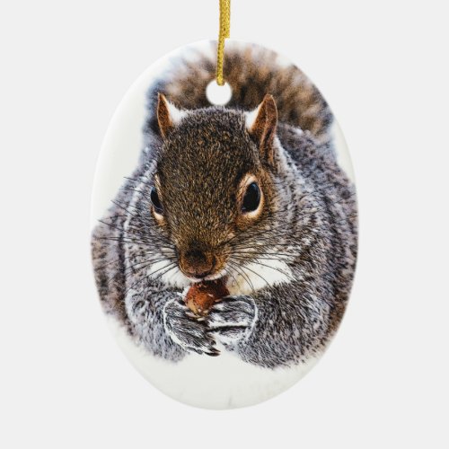 Eating Squirrel Ceramic Ornament