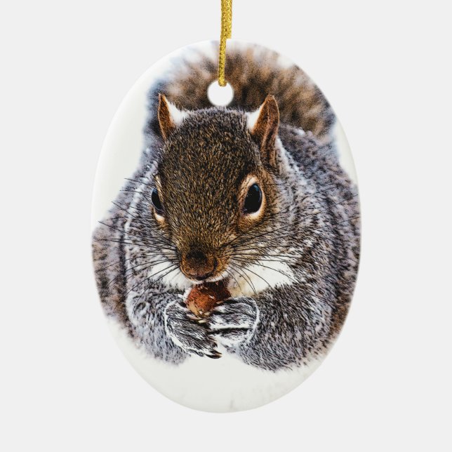 Eating Squirrel Ceramic Ornament (Front)