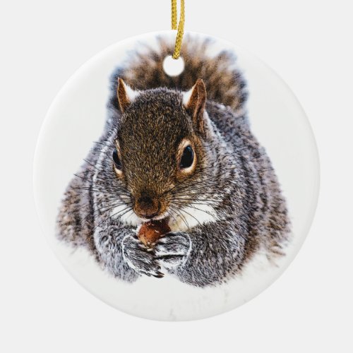 Eating Squirrel Ceramic Ornament