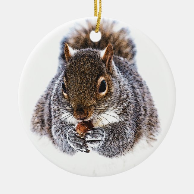 Eating Squirrel Ceramic Ornament (Front)