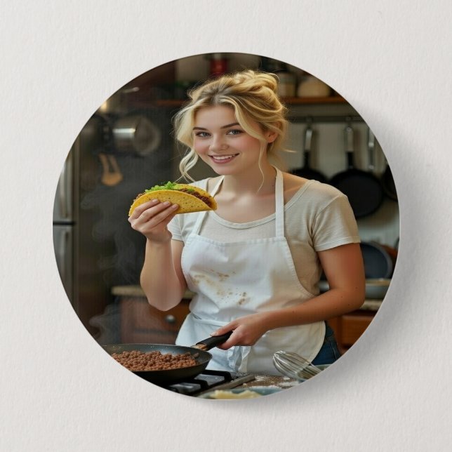 Eating Tacos Photo Personalize Customize Button (Front)