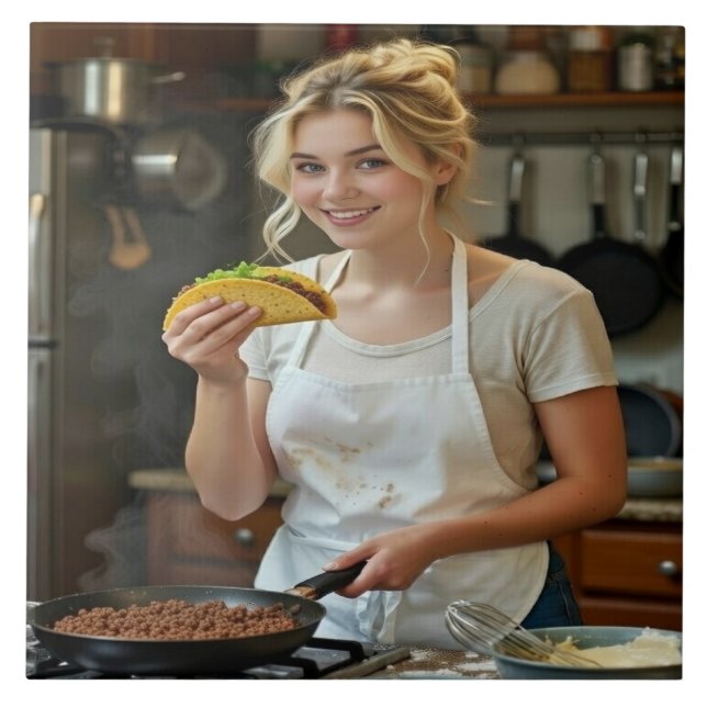 Eating Tacos Photo Personalize Customize Ceramic Tile (Front)