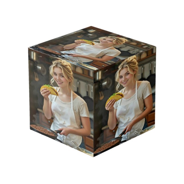 Eating Tacos Photo Personalize Customize Cube (Front Angled)