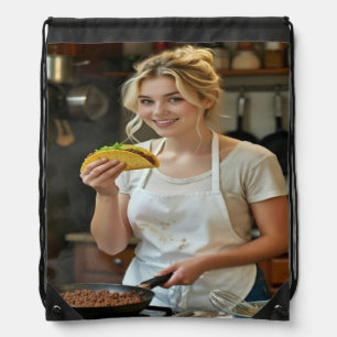 Eating Tacos Photo Personalize Customize Drawstring Bag