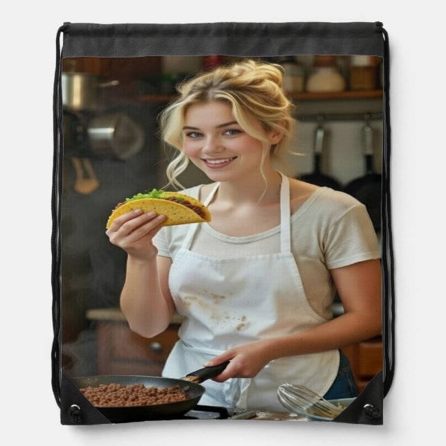 Eating Tacos Photo Personalize Customize Drawstring Bag (Front)