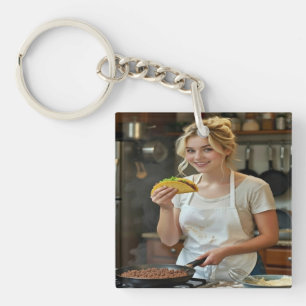 Eating Tacos Photo Personalize Customize Keychain