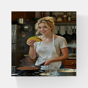 Eating Tacos Photo Personalize Customize Paperweight