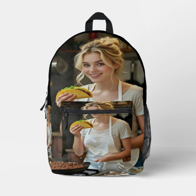 Eating Tacos Photo Personalize Customize Printed Backpack (Front)