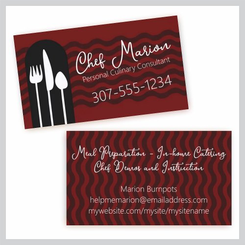 BW dinner utensils fork chef catering business car Business Card Templates