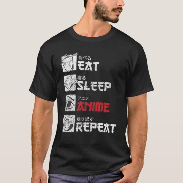 Eats Sleep Anime Repeats Gift T-Shirt (Front)