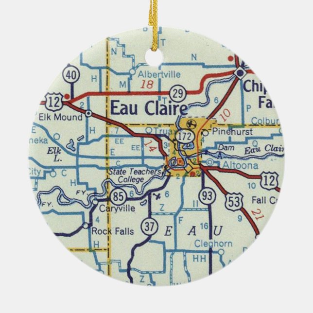 Eau Claire Vintage Map Ceramic Ornament (Back)