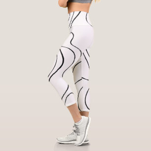 Ebb and Flow 2 - Black and White Capri Leggings