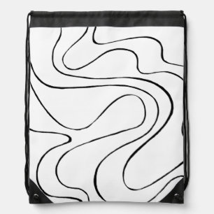 Ebb and Flow 2 - Black and White Drawstring Bag