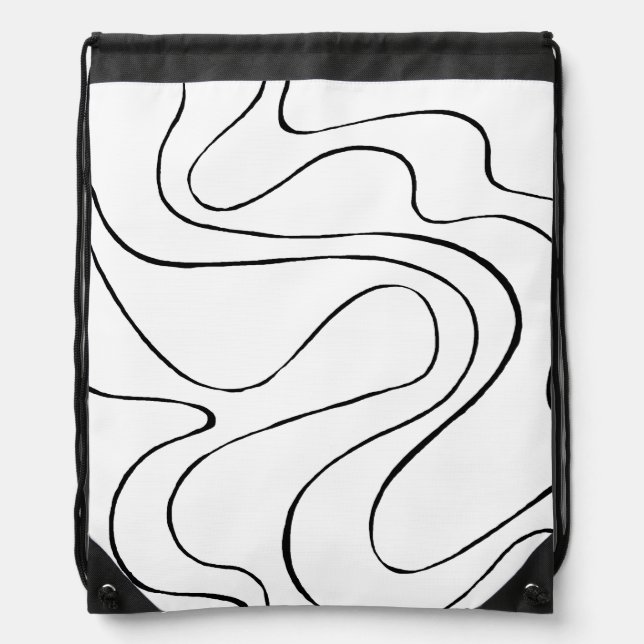 Ebb and Flow 2 - Black and White Drawstring Bag (Front)