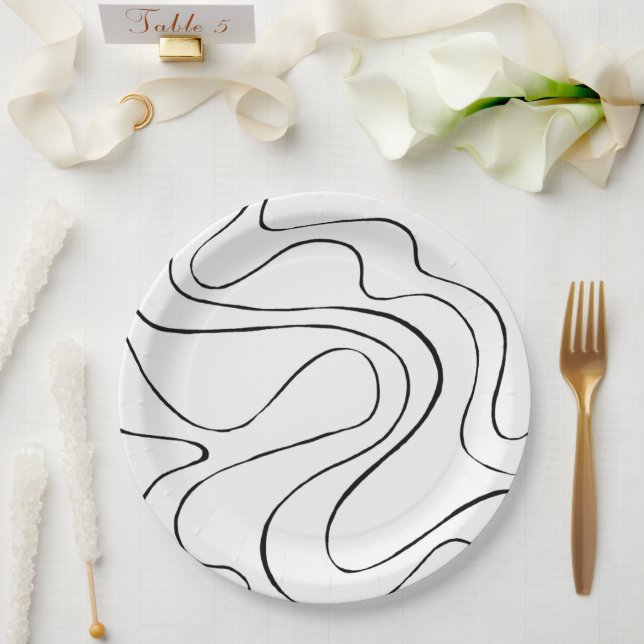 Ebb and Flow 2 - Black and White Paper Plates (Wedding)