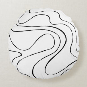 Ebb and Flow 2 - Black and White Round Pillow