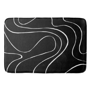 Ebb and Flow 2 - Black on White Bath Mat