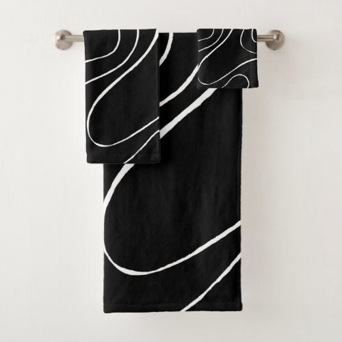 Ebb and Flow 2 _ Black on White Bath Towel Set