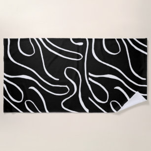 Ebb and Flow 2 - Black on White Beach Towel