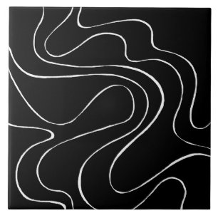 Ebb and Flow 2 - Black on White Ceramic Tile