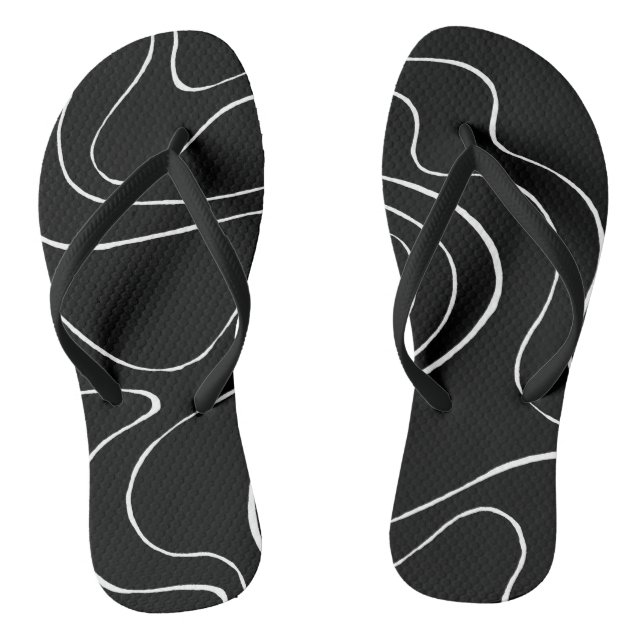 Ebb and Flow 2 - Black on White Flip Flops (Footbed)