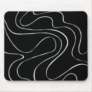 Ebb and Flow 2 - Black on White Mouse Pad