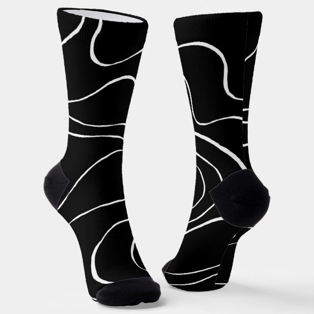 Ebb and Flow 2 - Black on White Socks (Angled)