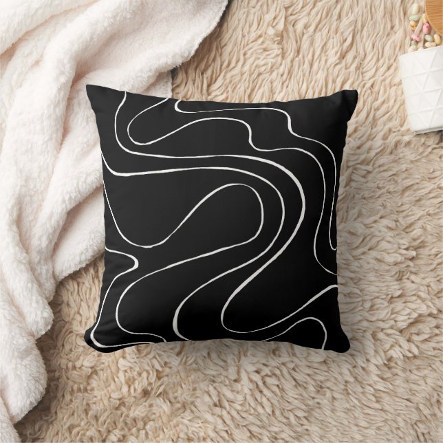 Ebb and Flow 2 - Black on White Throw Pillow (Blanket)