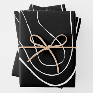 Ebb and Flow 2 - Black on White Wrapping Paper Sheets