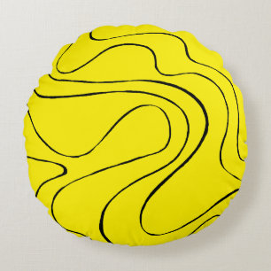 Ebb and Flow 2 in Black and Yellow Round Pillow