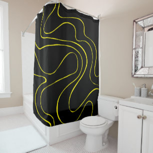 Ebb and Flow 2 in Black and Yellow Shower Curtain
