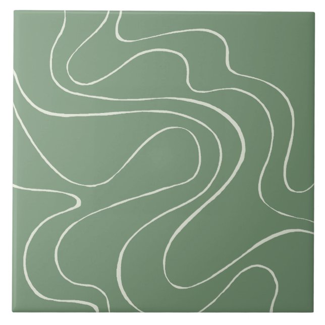 Ebb and Flow 2 in Green Ceramic Tile (Front)
