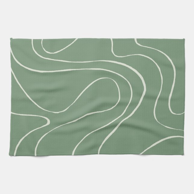 Ebb and Flow 2 in Green Kitchen Towel (Horizontal)