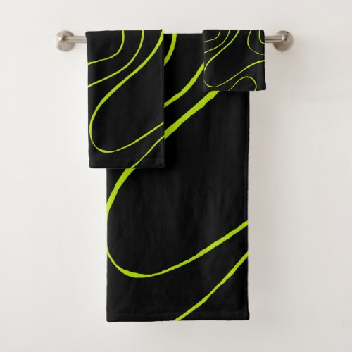 Ebb and Flow 2 in Lime Green and Black Bath Towel Set