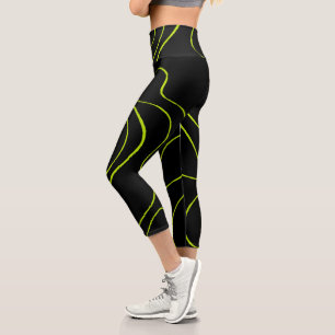 Ebb and Flow 2 in Lime Green and Black Capri Leggings