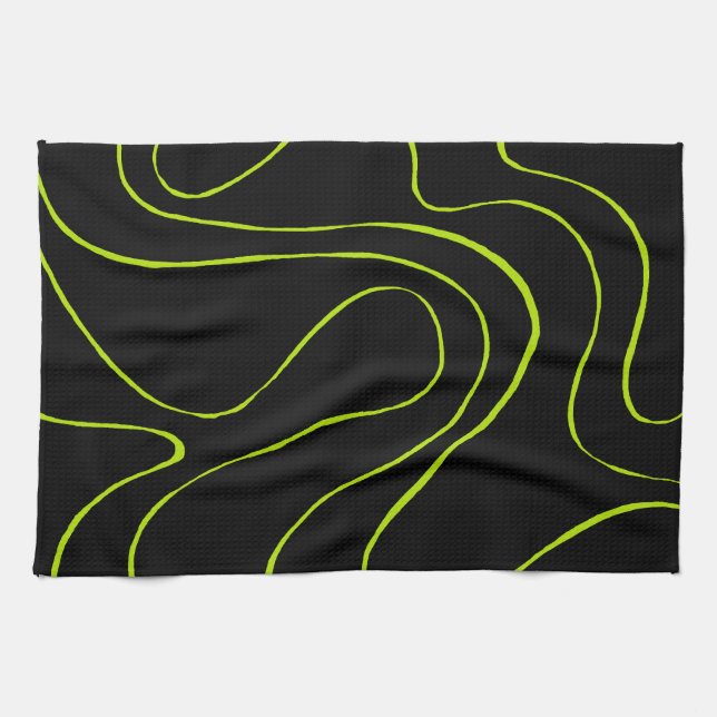 Ebb and Flow 2 in Lime Green and Black Kitchen Towel (Horizontal)