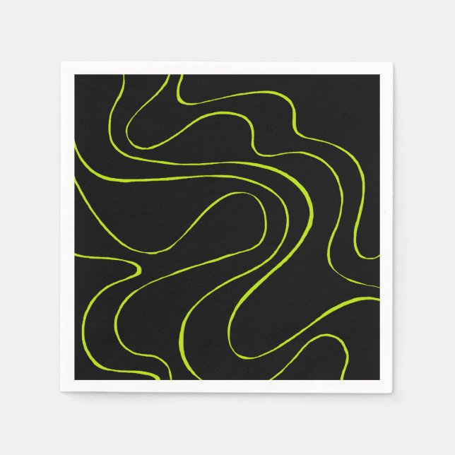 Ebb and Flow 2 in Lime Green and Black Napkins (Front)