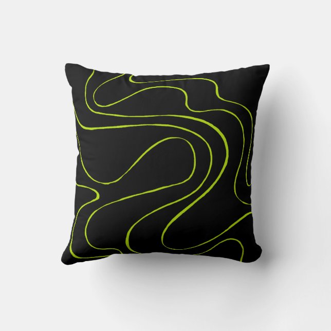 Ebb and Flow 2 in Lime Green and Black Throw Pillow (Back)