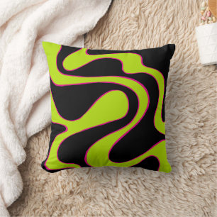 Ebb and Flow 2 in Lime Green, Hot Pink & Black Throw Pillow