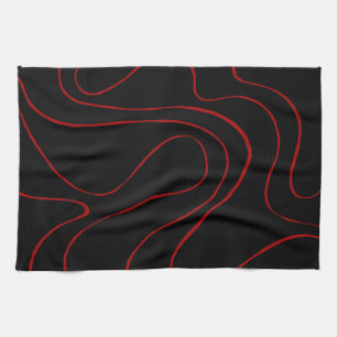 Ebb and Flow 2 in Red and Black Kitchen Towel